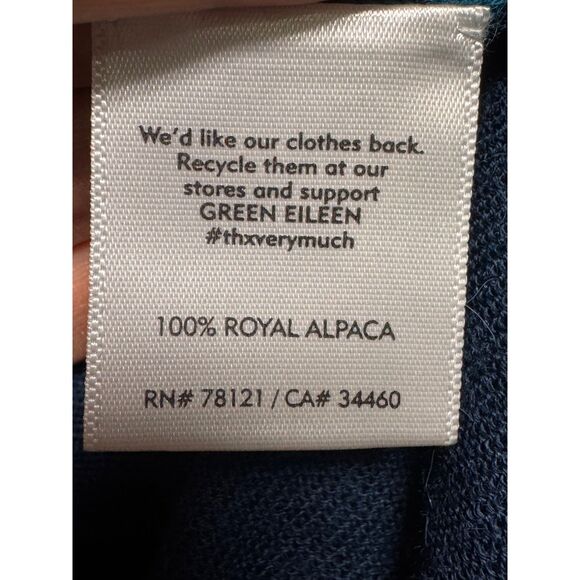 EILEEN FISHER Artic Green Royal Alpaca Colorblock V-Neck Sweater, Sz M - Picture 8 of 9